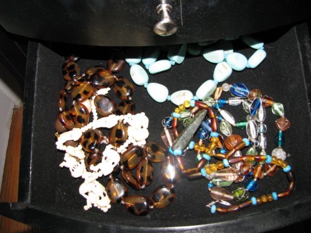 beaded necklaces in my jewelry armoire