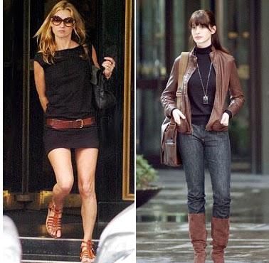 Gisele Bundchen and Anne Hathaway wearing brown with black