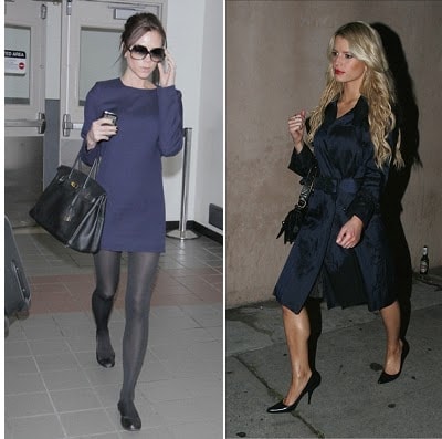 Victoria Beckham and Jessica Simpson wearing navy with black