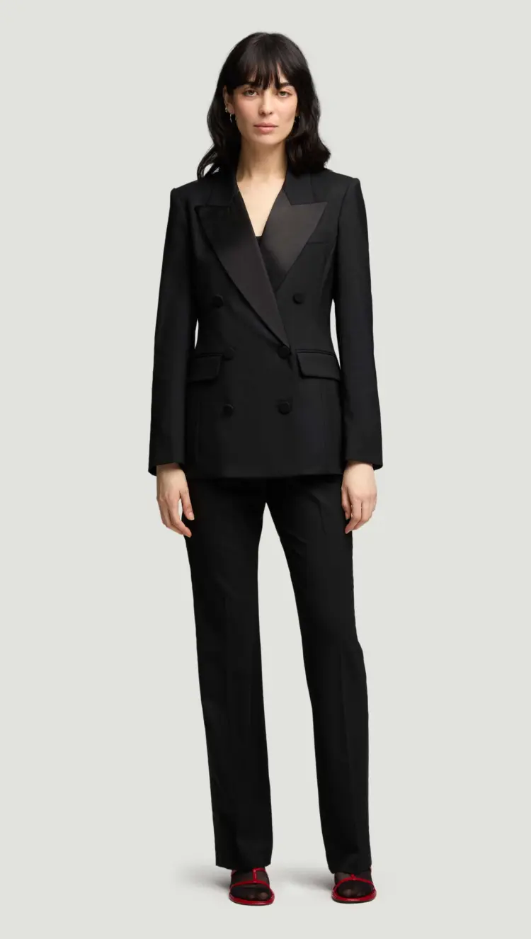 Cocktail Pantsuit argent tuxedo blazer in seasonless wool