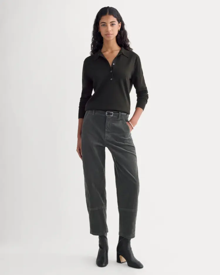 everlane corduroy barrel jeans with ankle boots