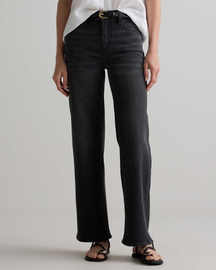 The Most Popular Jeans for Women Over 40 Based on the Wardrobe Oxygen Community 1 Quince Bella Stretch Relaxed Straight Jeans in Charcoal Black